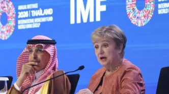 Saudi Finance Minister Mohammed Al-Jadaan and IMF Managing Director Kristalina Georgieva