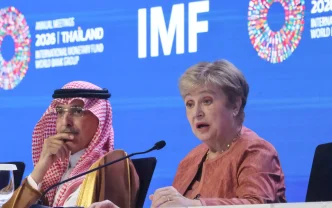 Saudi Finance Minister Mohammed Al-Jadaan and IMF Managing Director Kristalina Georgieva