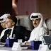 Qatar Emir Sheikh Tamim bin Hamad Al Thani and French President Macron seated at a meeting table